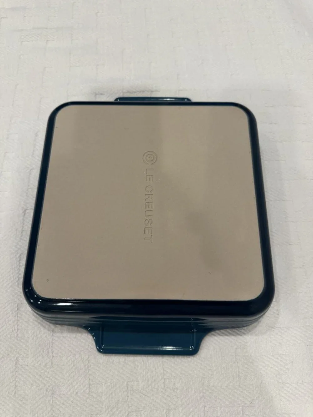 Le Creuset Square Stoneware Baking Dish Deep Blue Teal Cream Interior 11